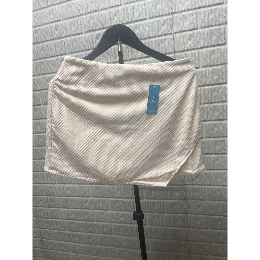 Cupshe Cream Ribbed‎ Corduroy Wrap Skort Faux Skirt Shorts Medium NEW